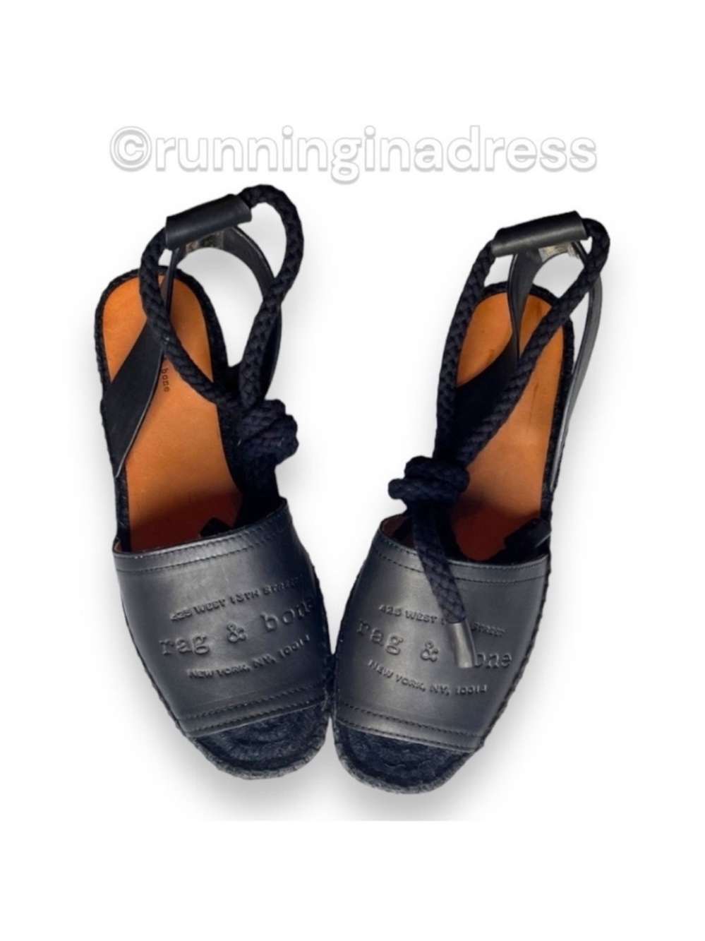 rag & bone Estelle Black Leather Espadrille Sandals Ankle Tie Wrap Flat 7.5 37.5 - Picture 9 of 15